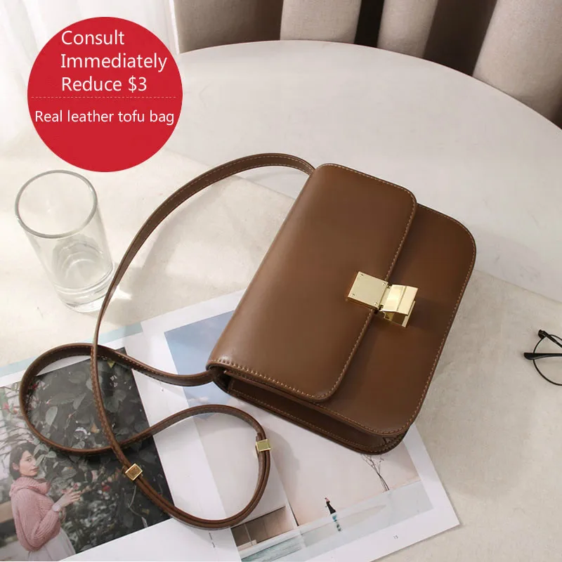 

2019 New Genuine Leather Tofu Women Bag Luxury Design Handbag Famous Brand Casual Fashion Single Shoulder Bag
