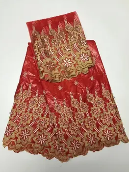 

red lace jacquard dress fabric bazin riche getzner embroidered net lace scarf with beads cheap-china-products 5+2yard/lotL