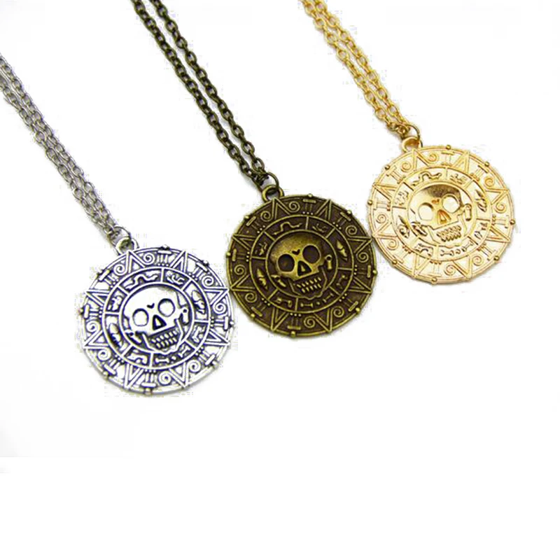 

Classic Pirates of the Caribbean Retro Silver gold coins Medallion Skull Pendant Necklace For DIY Men And Boy Jewelry Fashion