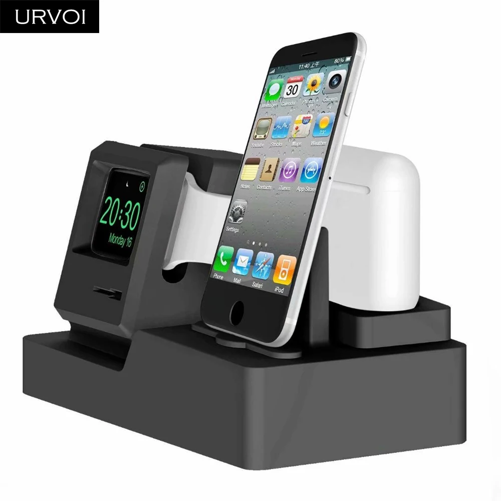 Держатель URVOI 3 в 1 для Apple Watch series 5 4 2 подставка iPhone держатель часов Airpods ПК домашняя