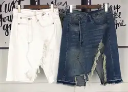 2019 Весна и лето, последняя джинсовая юбка, потертая 0320