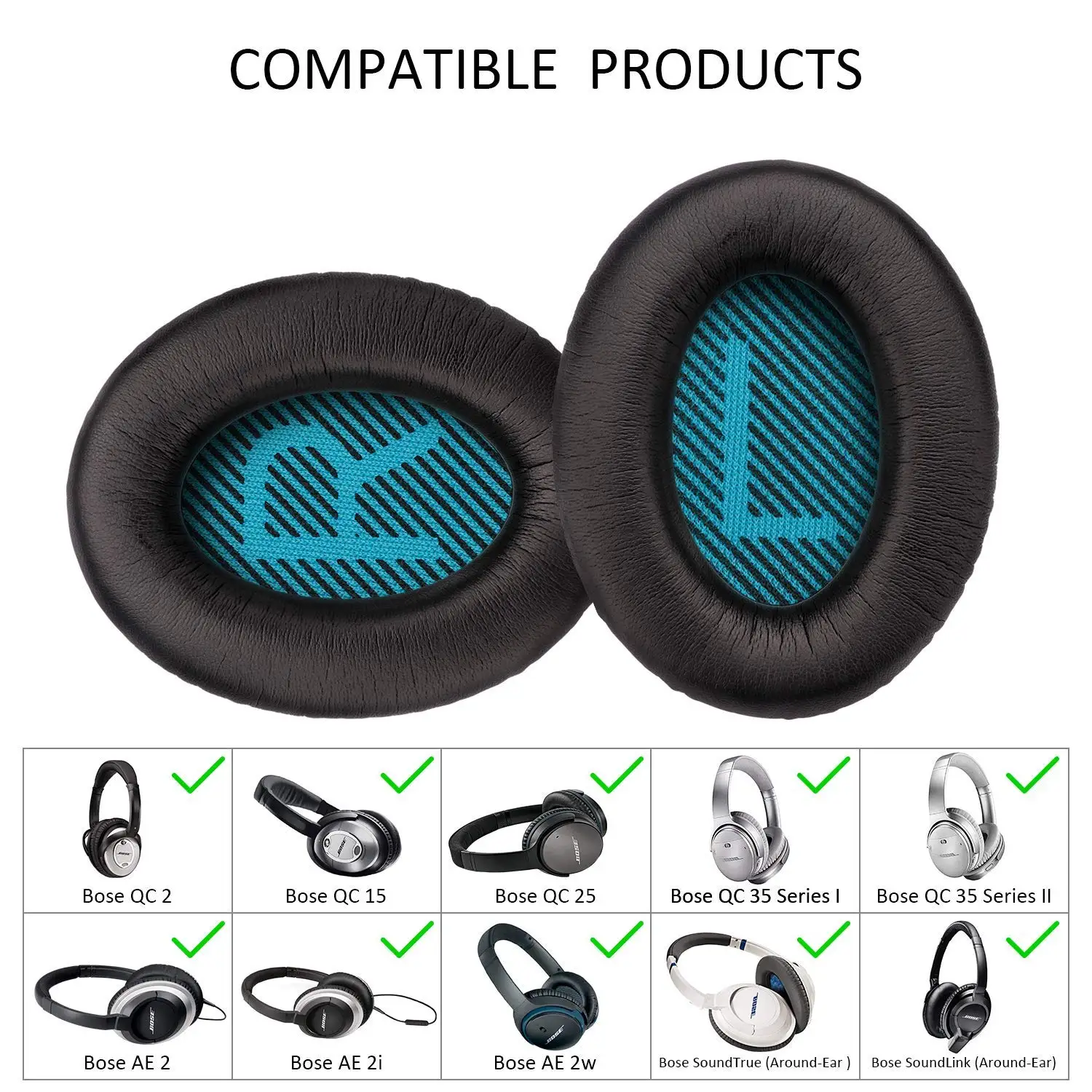 Запасные амбушюры Wantek для наушников Bose QC35 QC25 QC15 Ae2, Ae2i, Ae2w Quiet комфорт 25, печать, черный с Буле(1 пара