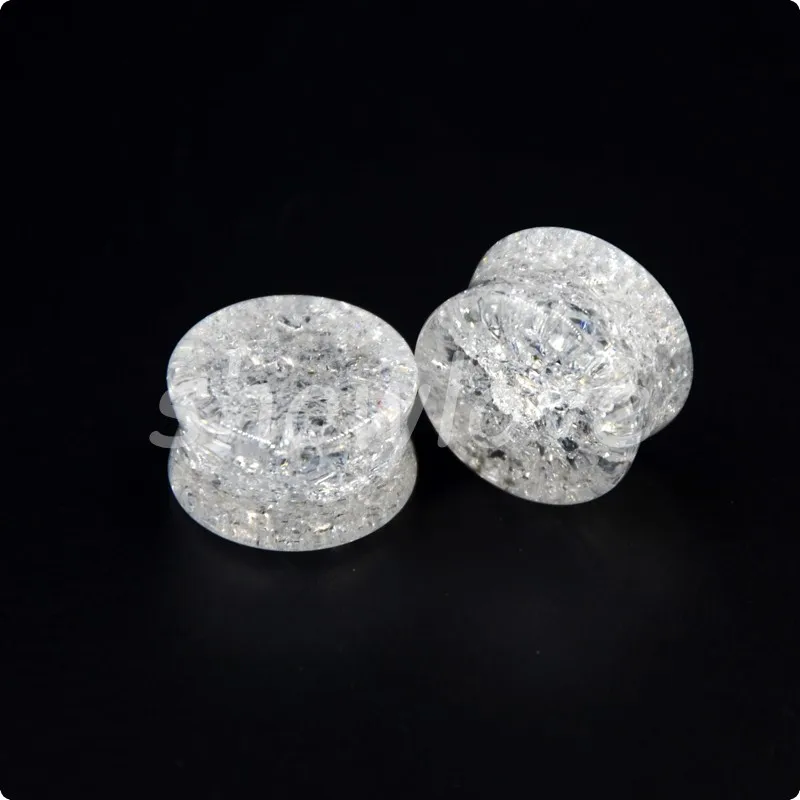 

Showlove-PAIR Clear Stone Crack Shatter Saddle Ear Plugs Flesh Tunnel Piercing Double Flare Expander Stretchers