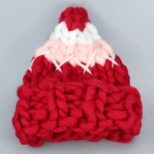 Вязаные шерстяные шапки помпон шапка с помпоном женщин skullies шапки теплая шапка осень зимняя шапка женские - Цвет: Red and White