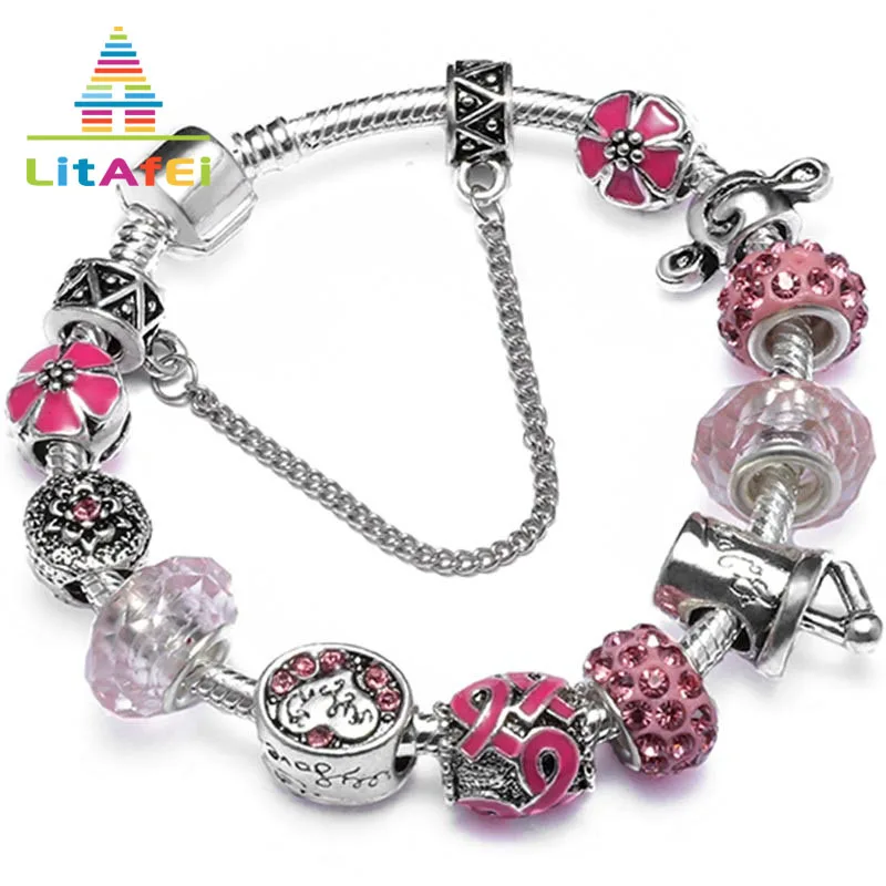 

Femme Jewelry Bracelet & Bangle Crystal Beads Bracelet Vintage Silver Color Bracelets For Women Girls Gift