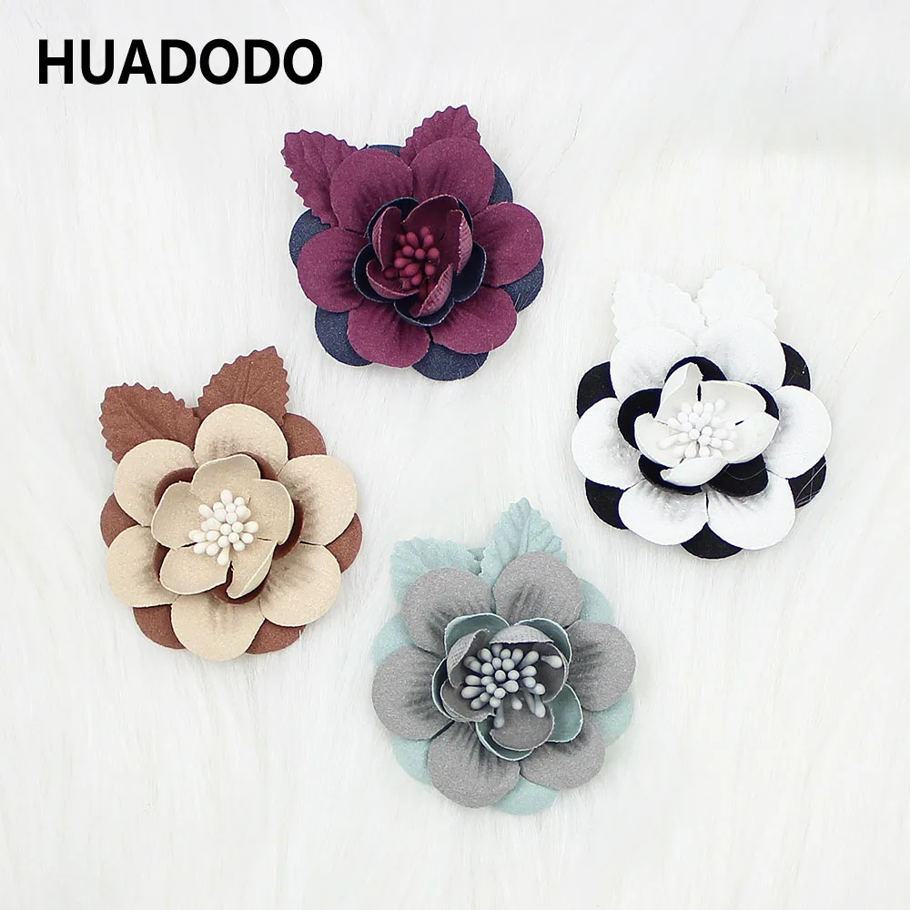 

HUADODO 5pcs 5cm Artificial Flowers with Leaf Handmade DIY Silk Flower heads for Home Party Craft Hair clip Decoration