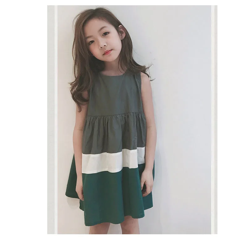 Teen Casual Dress 2019 Summer Grey White Green Patchwork Baby Kids Dresses For Girls Children Sundress Clothing (2).jpg