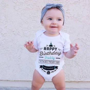 

0-24 Infant Newborn Baby Boy Girl Short Sleeve Letter Print Happy Birthday Daddy Cotton Romper Summer Baby Clothes Hot bodysuit