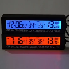 3 in 1 Digital LCD Clock Car Thermometer Battery Voltage Monitor Auto Thermometer Voltmeter Temperature Gaugge 12V/24V CY934-CN