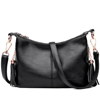 

High Quality Genuine Leather Women's Handbags Cowhide Tassel Shoulder CrossBody Bag Ladies Messenger Bags Women Tote Bags