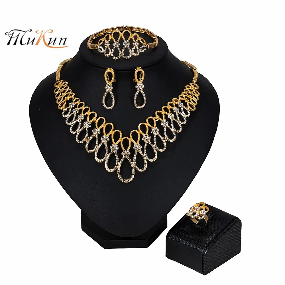 

MUKUN NEW Fashion Big Nigerian Wedding African Beads Jewelry Sets Crystal Dubai Gold Color Jewelry Sets For Women Costume Design