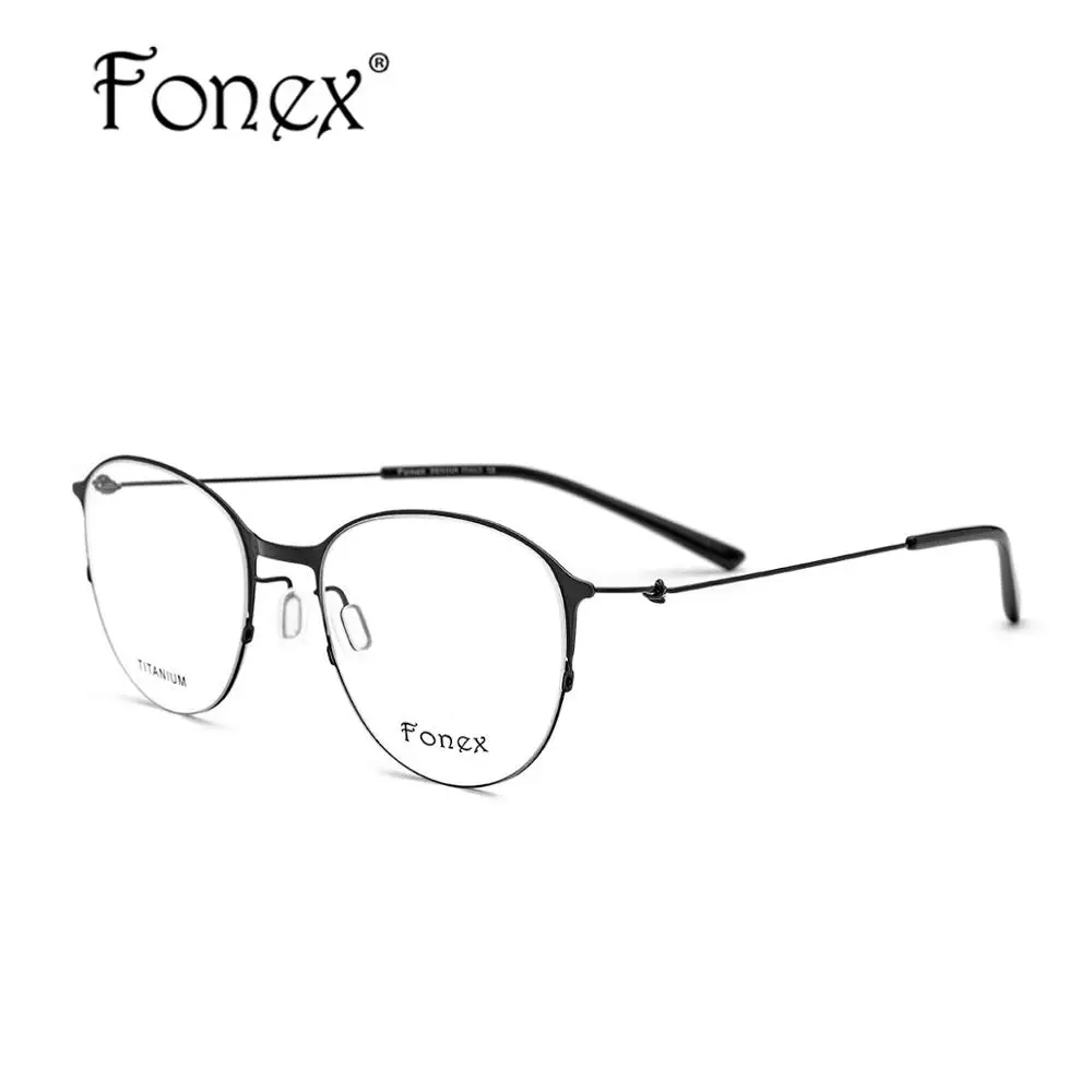FONEX очки из титанового сплава, мужские круглые оправы для очков по рецепту, женские оптические оправы для близорукости, корейские Безвинтовые очки 98612 - Цвет оправы: Черный