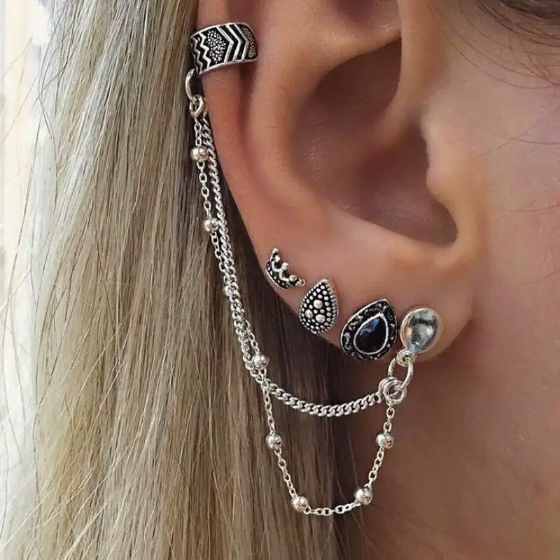 

4 Pcs/set Women Cool Rock Punk Clip Earrings Oorbellen Simple Retro Silver Earring Ear Cuff Wrap Earcuffs Vintage Boho Jewelry