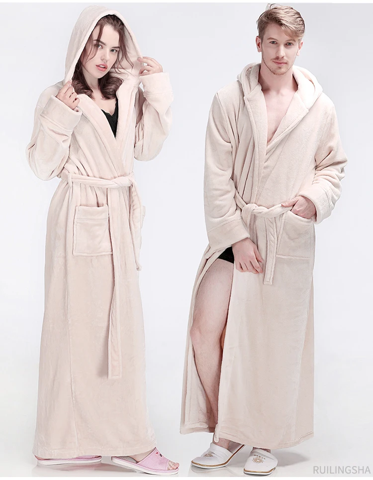Женский и мужской зимний удлиненный теплый фланелевый банный халат с капюшоном, роскошный теплый халат, мягкий шелковый халат, халаты для подружки невесты