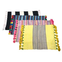 Ручной работы двусторонний тряпичный ковер в черно-белую полоску с кисточками машинная стирка ковры желтый/розовый/синий полосатый ковер