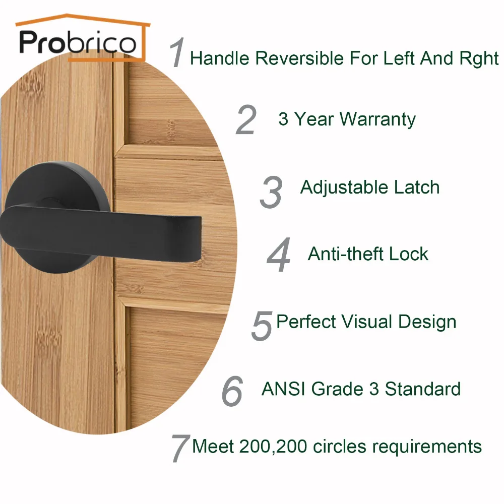 Probrico черные дверные ручки с регулируемой защелкой передние задние рычаги межкомнатные домашние дверные ручки без ключа замок для прохода