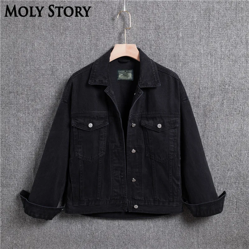 Уличная джинсовая куртка бойфренда 4XL плюс размер верхняя одежда с длинным рукавом черная джинсовая ткань оверсайз Куртки Женские базовые пальто английское пальто джинсы
