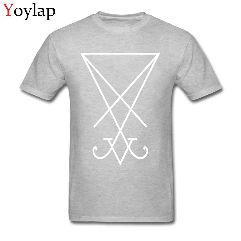 All Cotton Men Short Sleeve Tops Tees Sigil of Lucifer - White Printed Summer Autumn T Shirts Design Fitted Crew Neck Tee-Shirts grey