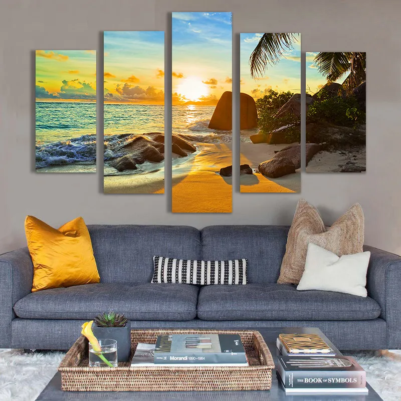 

Canvas Painting color seaside Sunset seascape 5 Pieces Wall Art Painting Modular Wallpapers Poster Print Home Decor