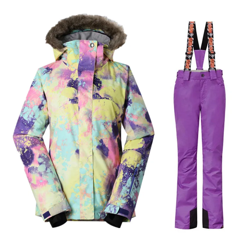 Женские лыжные костюмы, куртки+ штаны, теплые зимние водонепроницаемые лыжные костюмы для сноубординга, лыжная куртка и штаны - Цвет: 04