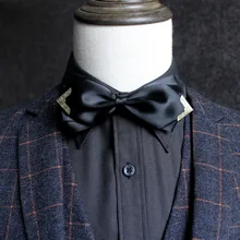 Элегантные мужские и женские свадебные банкетные вечерние рубашки с воротником и галстуком-бабочкой ручной работы, индивидуальный двойной двухслойный галстук-бабочка из сплава с металлической головкой