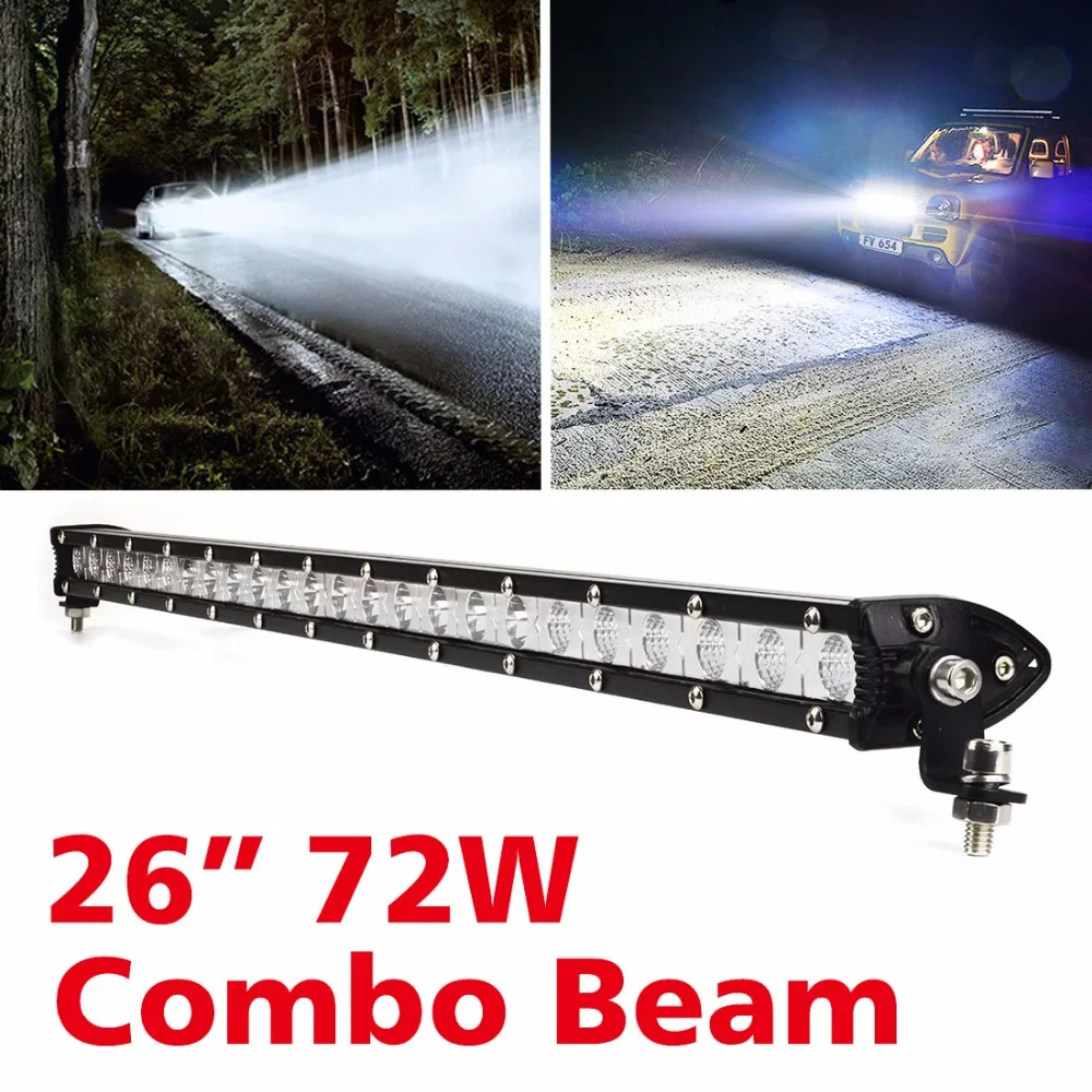 Najtaniej 26 cal 72W listwa świetlna led do jazdy samochodem pojazdu samochód terenowy 4x4 4WD ATV SUV robocza listwa oświetleniowa 12V 24V reflektor samochodowy wiązka kombi