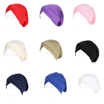 

Women Milk Fiber Turban Cap Solid Color Twisted Muslim Head Wrap Chemo Hat Hair Accessories