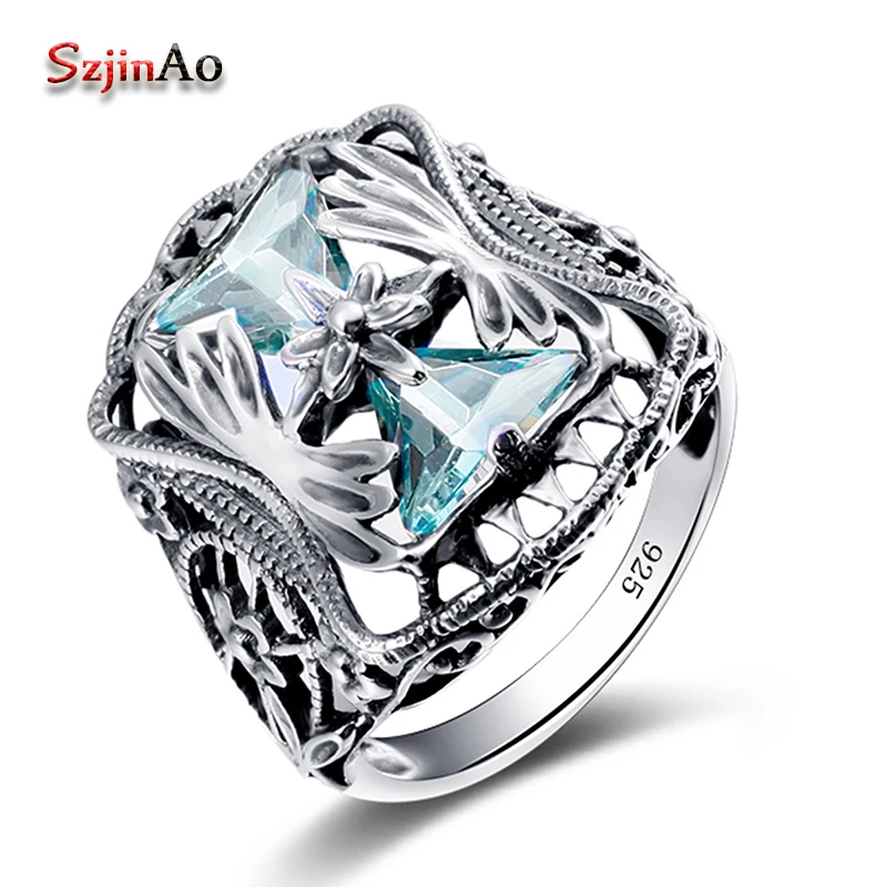 Женское кольцо из серебра 925 пробы с синим аквамарином|ring for|rings for womenrings women blue |