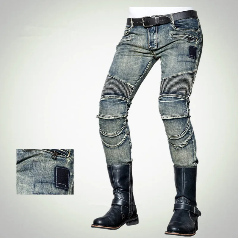 Fashionable Slim Men's Jeans uglybros Nostalgic Wear Jeans Motorcycle Protection Knee Pants Locomotive Ride Pants