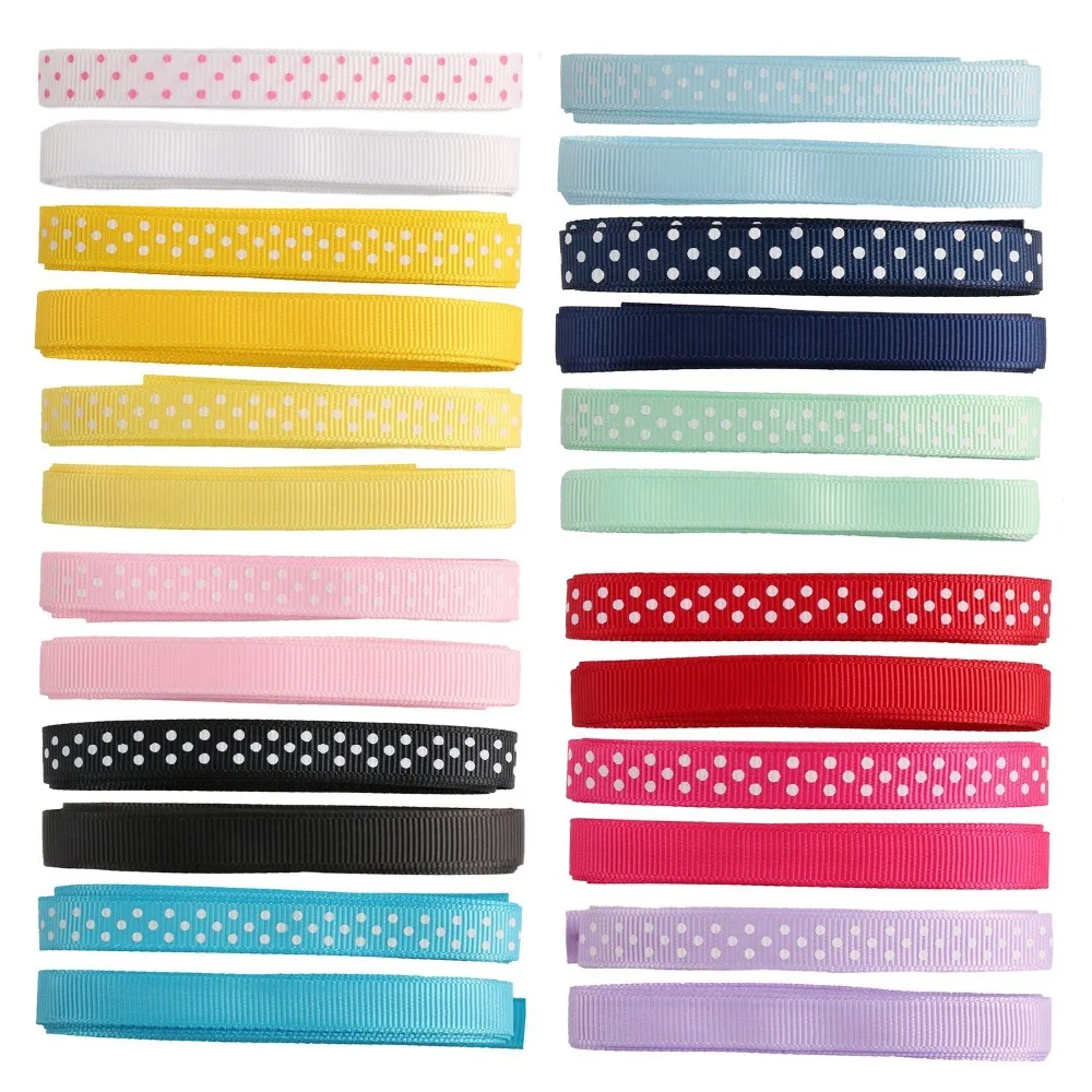 Laribbons Boutique 3/8 inch (9mm) Wide Grosgrain Ribbon Solid Color and Polka Dot Assorted 1 Yard * 24 | Дом и сад