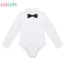 Детская одежда для мальчиков цельнокроеные танцевальные костюмы Детский комбинезон с отворотом и бантом трико для танцев с рубашкой, боди для латинских танцев