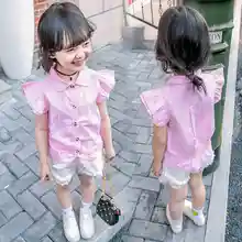 Летние Новинки для девочек короткие-футболки с рукавами и детская блузка