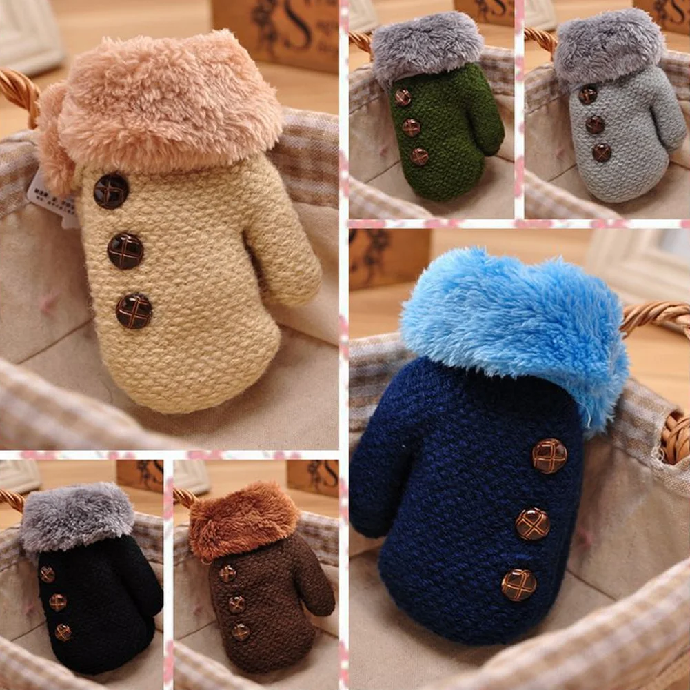 Winter Children Baby Kids Double Thickening Full Finger Knit Mitten Warm Gloves