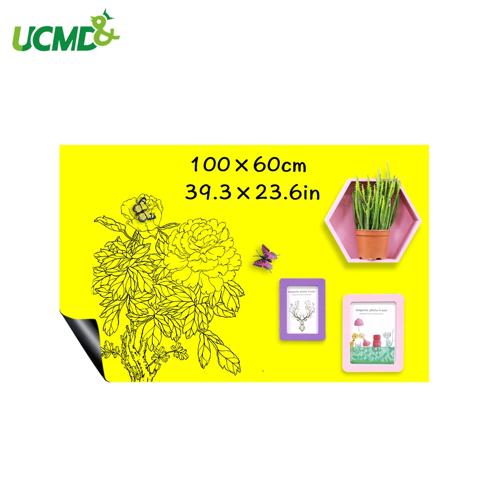 

Erasable Ferrous hold magnets Writing Whiteboard Yellow color Dry Wipe Kids Learning Painting Drawing Board Wall Decor stickers