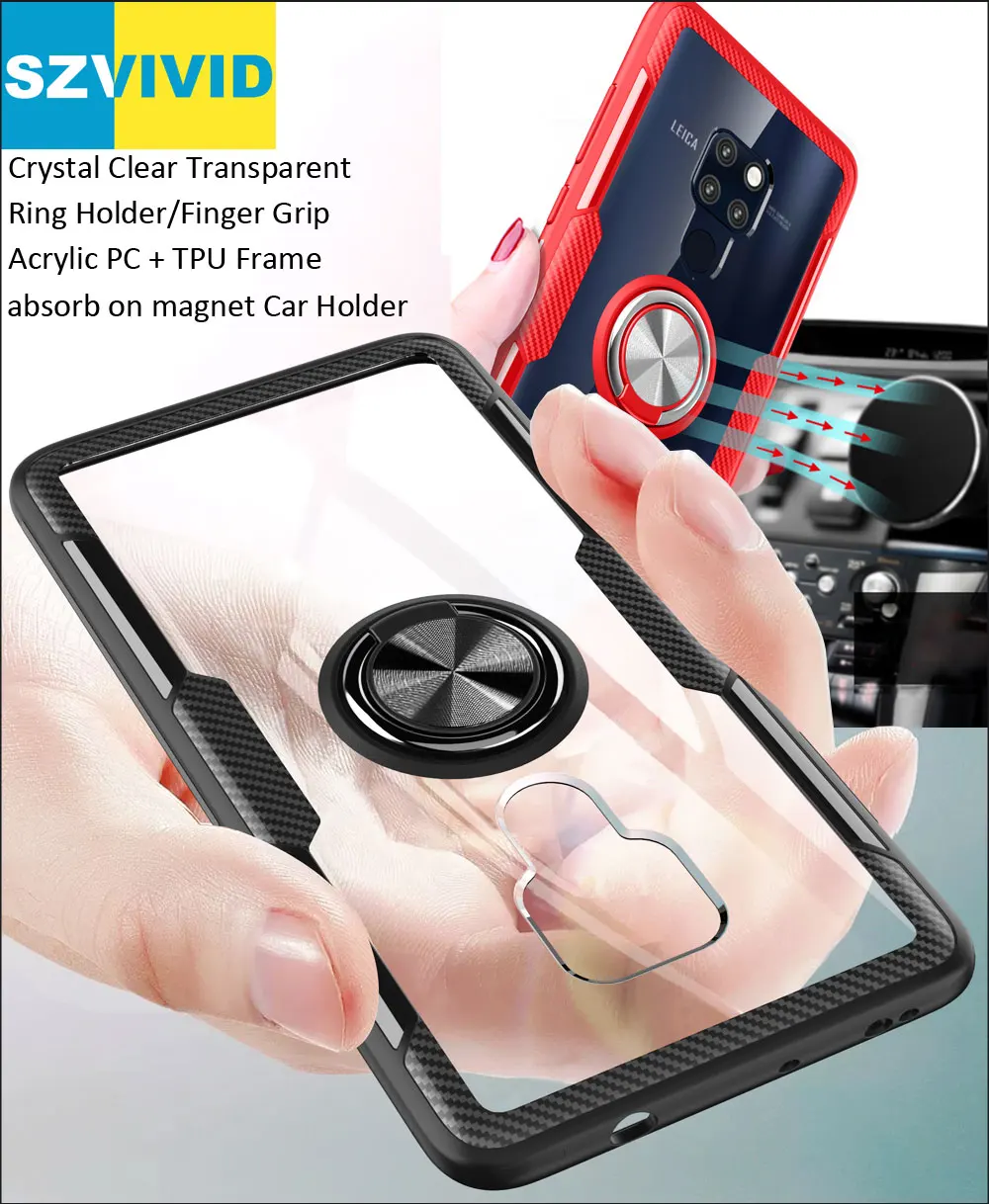 

Crystal Clear Transparent Case For Huawei Mate 20 Pro Lite Ring Holder Finger Grip Cover