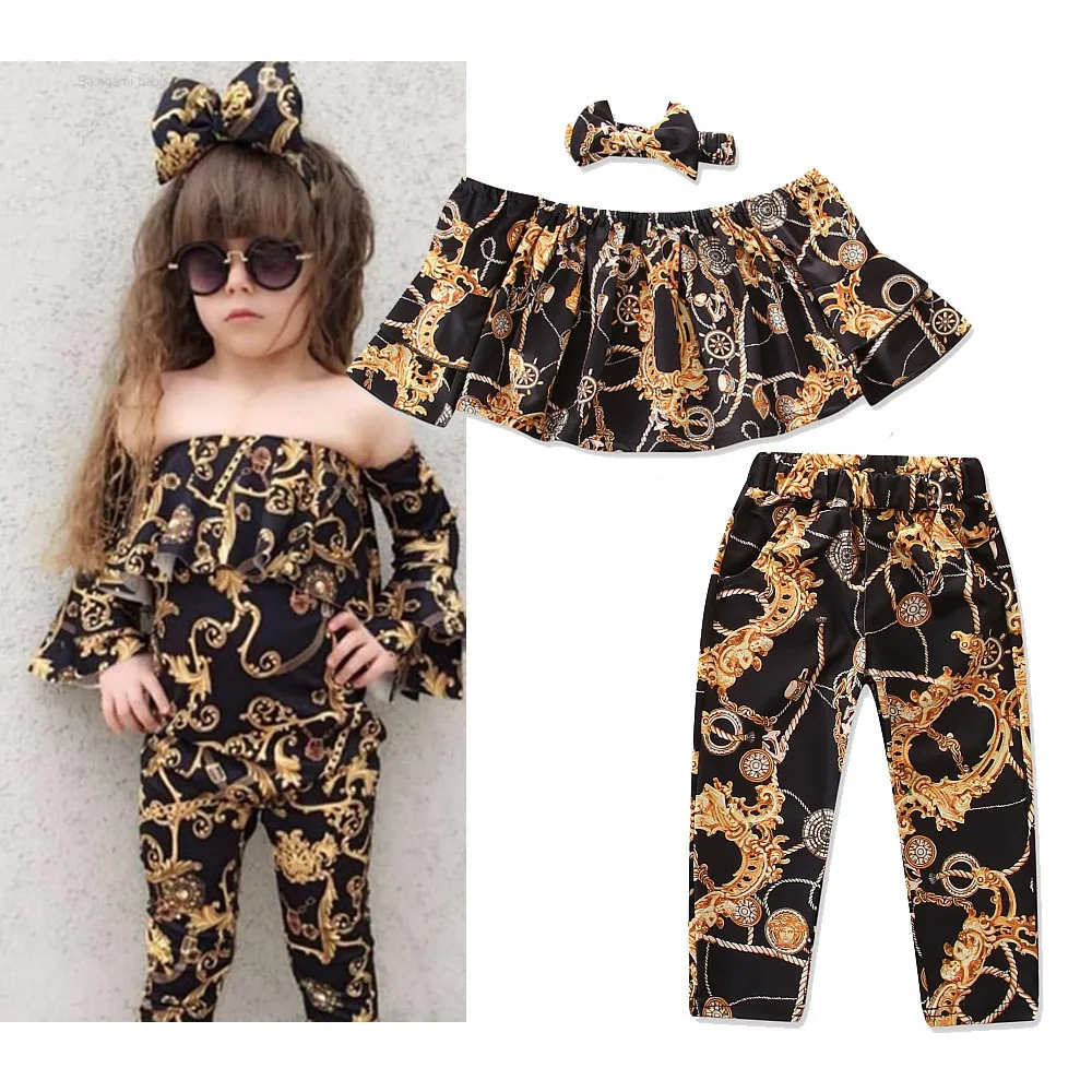Детская одежда комплект с длинными рукавами для девочек, Модный комплект с принтом