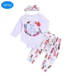 Iairay/3 шт. Новорожденные комплекты одежды для девочки летняя хлопковая рубашка с длинными рукавами боди детские штаны Одежда для младенцев