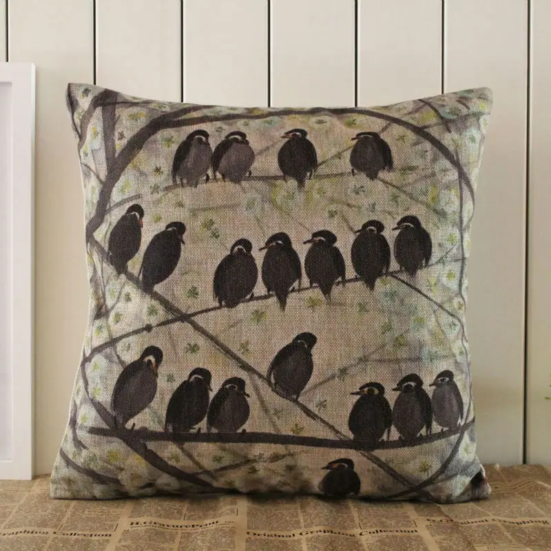

LINKWELL 18"x18" Black Watercolor Bird Forest Tree Thick Burlap Case Pillow Case Seat Sofa Seat Throw Cushion Cover Pillowcase