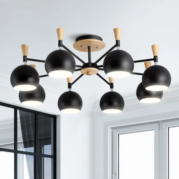 

Modern LED Macaron wood chandelier loft lighting fixtures Nordic hanging lights bedroom illumination living room suspended lamps