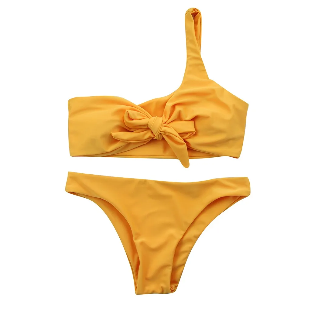 

MUQGEW Retro Style Sexy Yellow Swimsuit Women Solid Color Print Bikini Bathing Suit Swimsuit Bandage Swimwear #1219