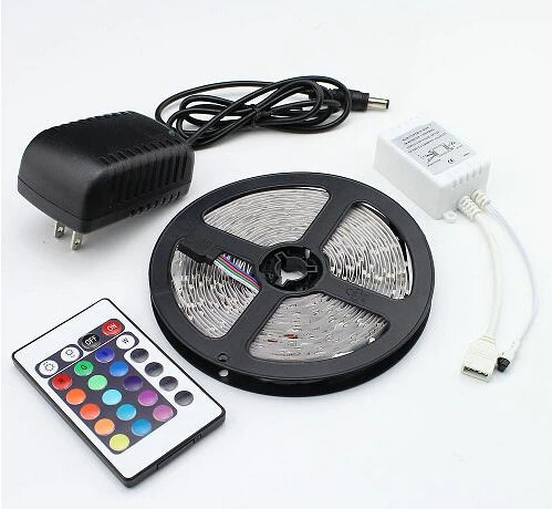 

5M RGB LED Strip Waterproof DC 12V SMD3528 Ribbon Tape LED Strip Light +Remote Controller+Power Adapter Use Directly Multi Color