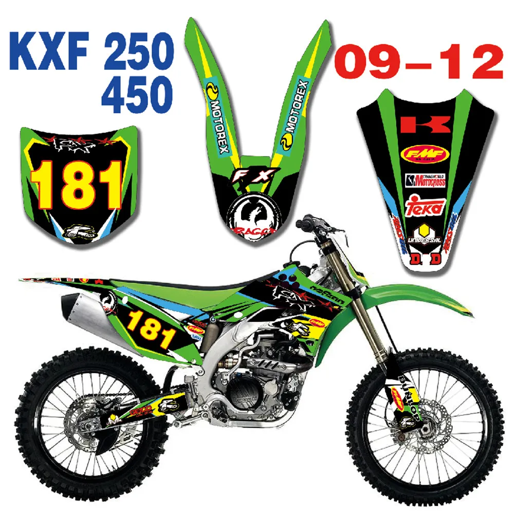 Сток заказной номер блеск графика и фоны Наклейка для Kawasaki KX250F KXF250 2009 2010 2011 2012