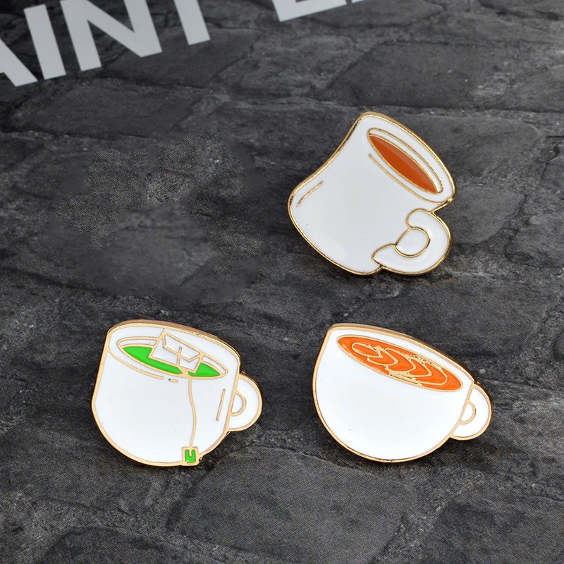 

Cartoon White Drink Cup Brooch Green tea Coffee Enamel Pin Button Jacket Backpack Icon Badges Fashion Jewelry For Kids Girl Boy