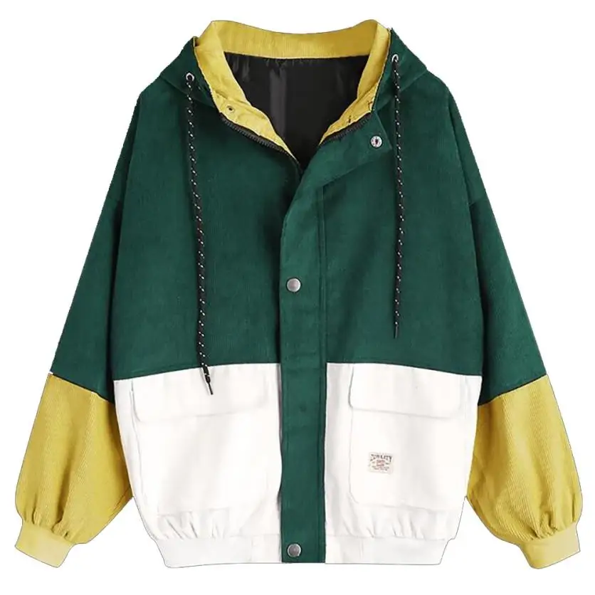 JAYCOSIN Women Long Sleeve Corduroy jacket Patchwork