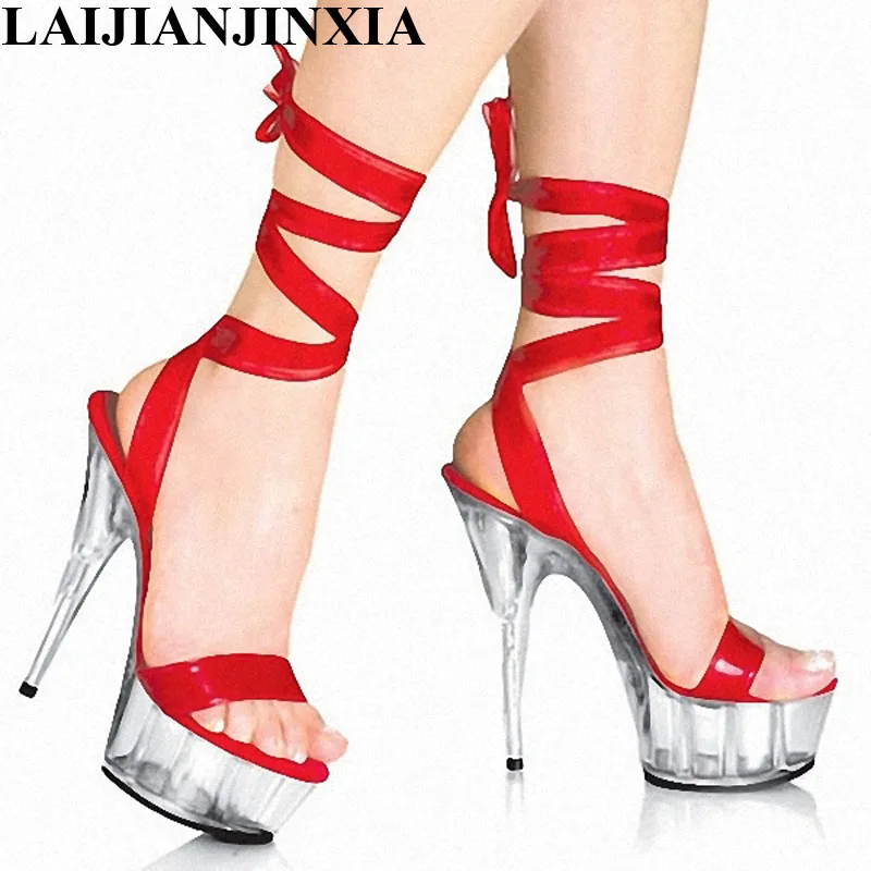 LAIJIANJINXIA 15cm high-heeled shoes lady platform crystal sandals low price dance shoes 5 inch high heels sexy stripper shoes