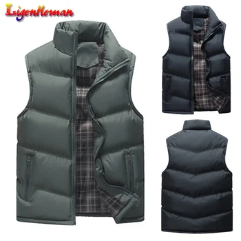 

Sleeveless Men's Vests Spring Autumn Men Coats Army Khaki Solid Casual Vest Male Waistcoats Jackets Stand Collar Plus Size 4XL