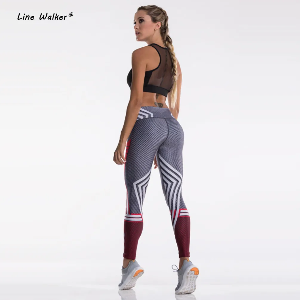 Line Walker Panelled Yoga Pants Women High Waist Sport Fitness Leggings Rhombic Printed Gym Tights Push Up Calzas Deportivas