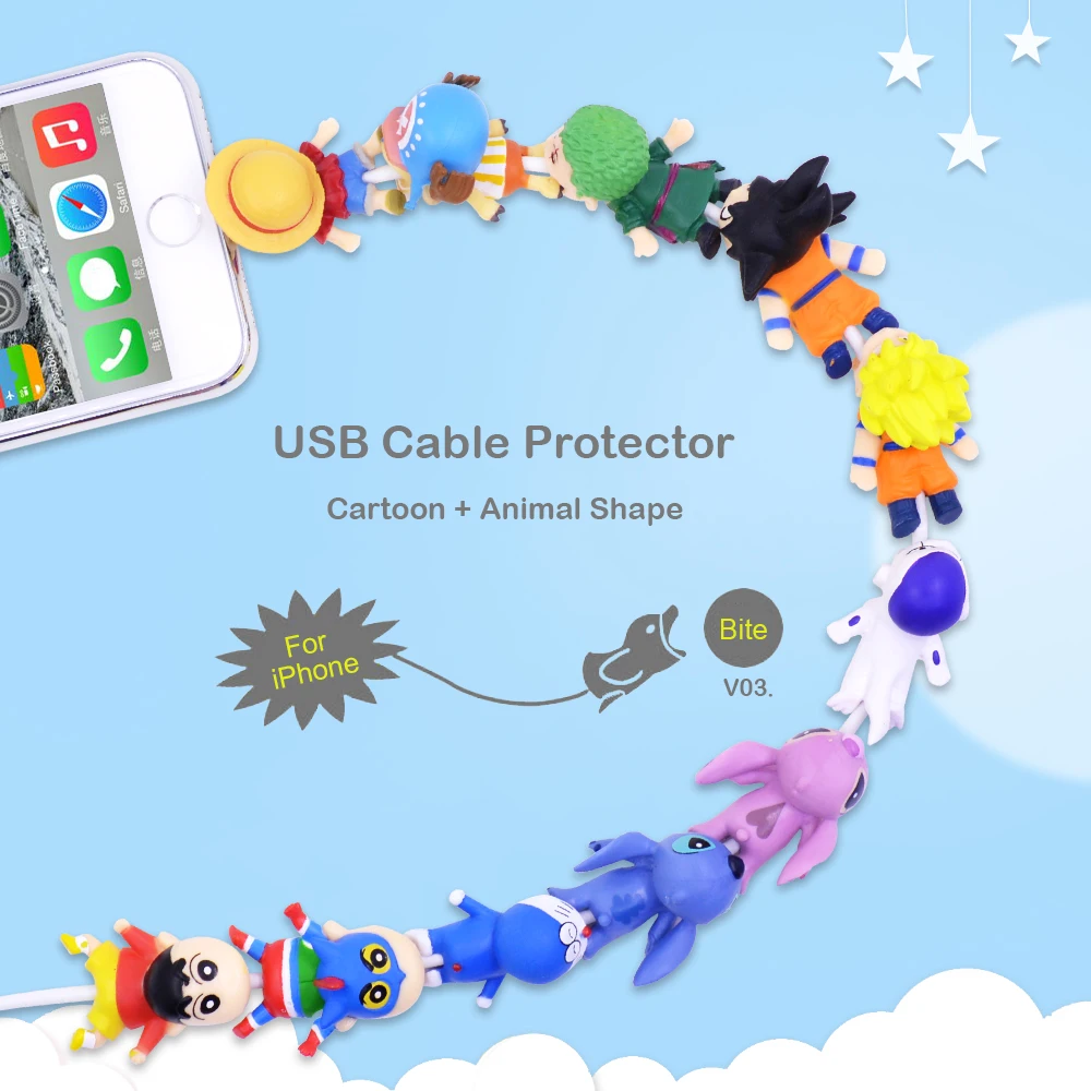 CHIPAL Cute аниме укуса провода намотки для iPhone Защита для usb-кабеля Органайзер чомперы Чоппер Луффи Сон Гоку мультфильм укусы животных