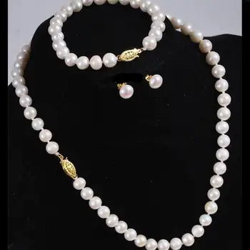 

DA select Colour Wholesale 7-8MM Akoya Cultured Pearl Necklace Bracelet Earring Set 17"
