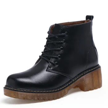 

Nice New Winter Autumn Women Boots Fashion Lace Up Mid Heel Square Heel Ankle Boots Retro Motorcycle Women Shoes